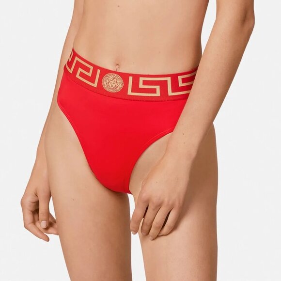 Versace Women's True Red Greca Border Swim Brief Bikini Versace Sz 3 US M IT 42 - Picture 1 of 4